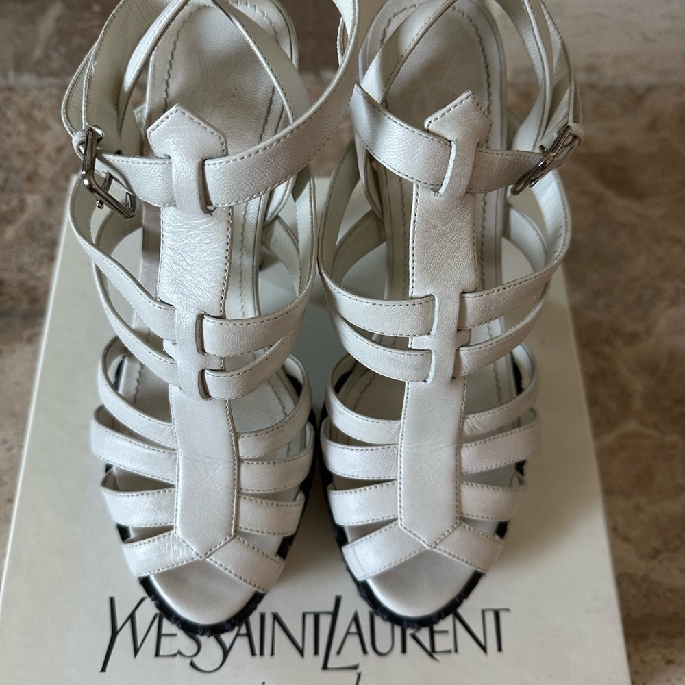 Yves Saint Laurent White Strappy Sandals